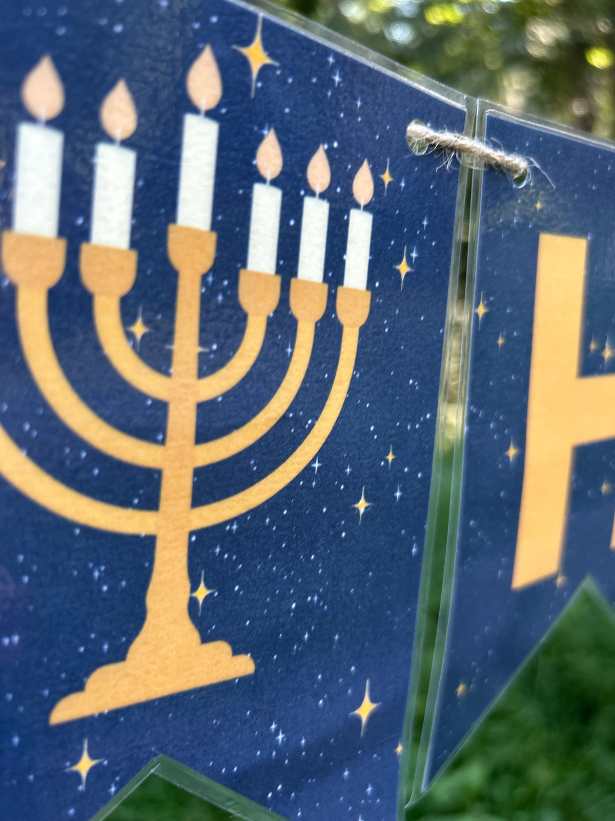 “Happy Hanukkah” Golden Menorah Bunting Banner