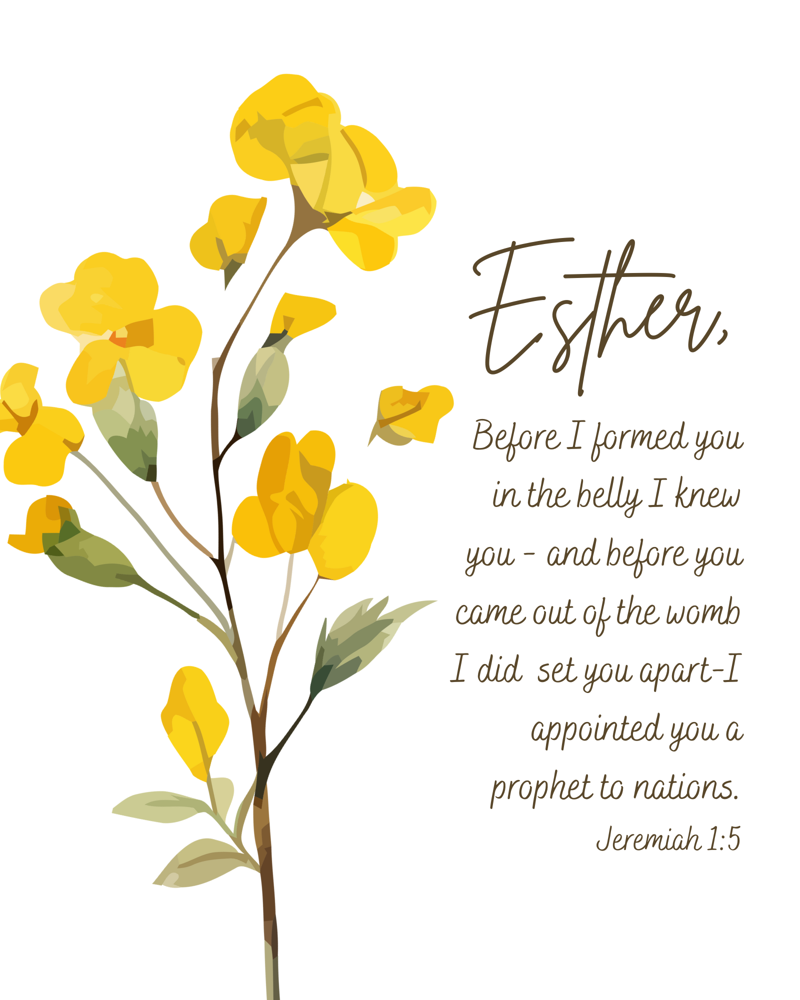 “Yellow Floral Jeremiah 1:5” Fine Art Print Customizable