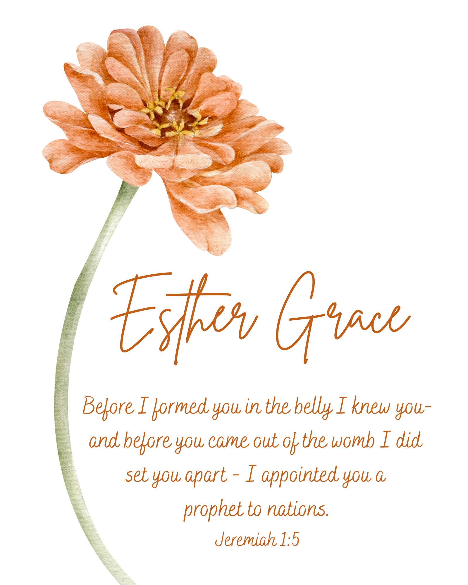 “Peach Floral Jeremiah 1:5” Customizable Fine Art Print
