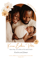 Peach Floral Baby Announcement 5x7 Celebration Cards and Envelopes