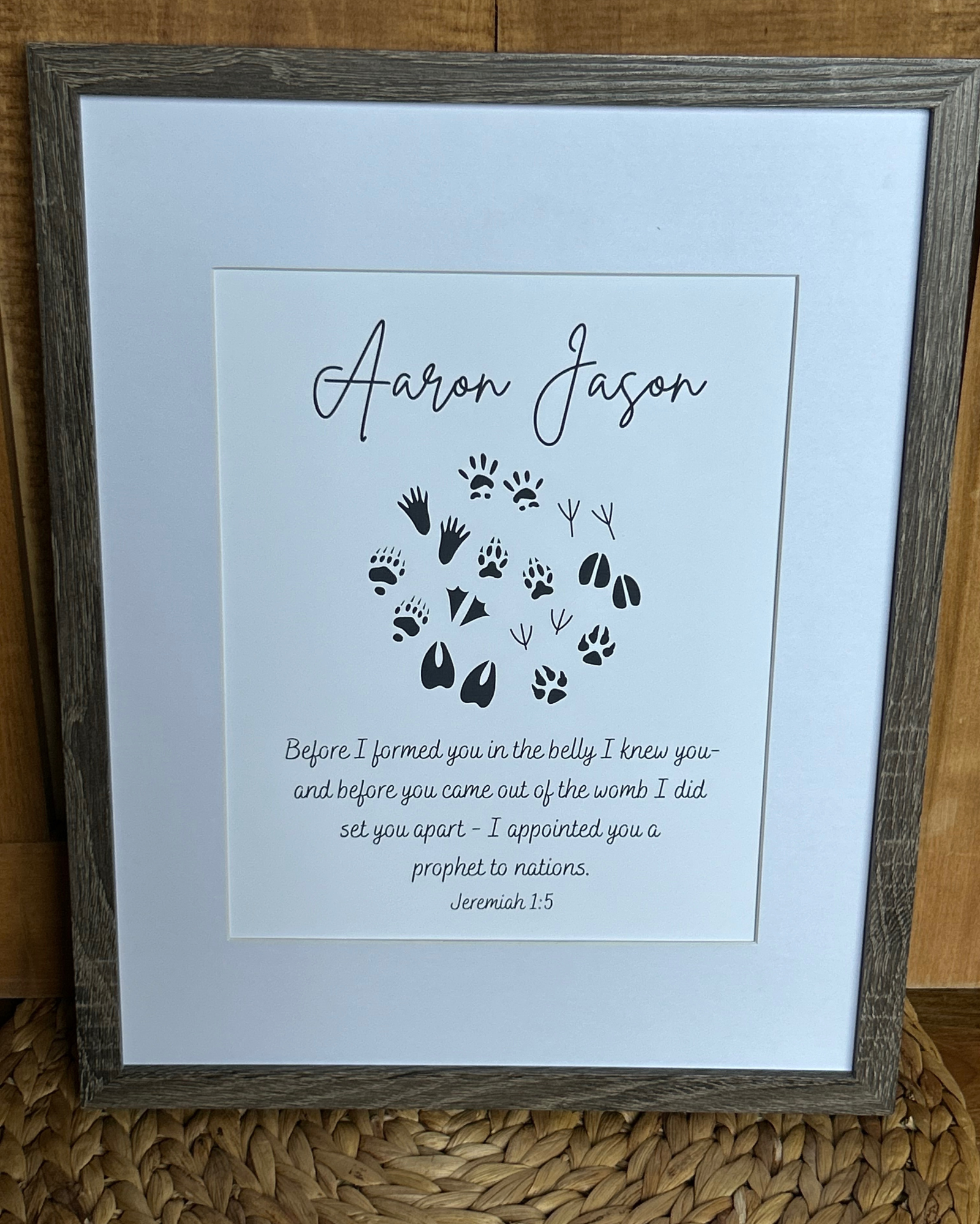 "Navy Animal Tracks Jeremiah 1:5” Fine Art Print Customizable