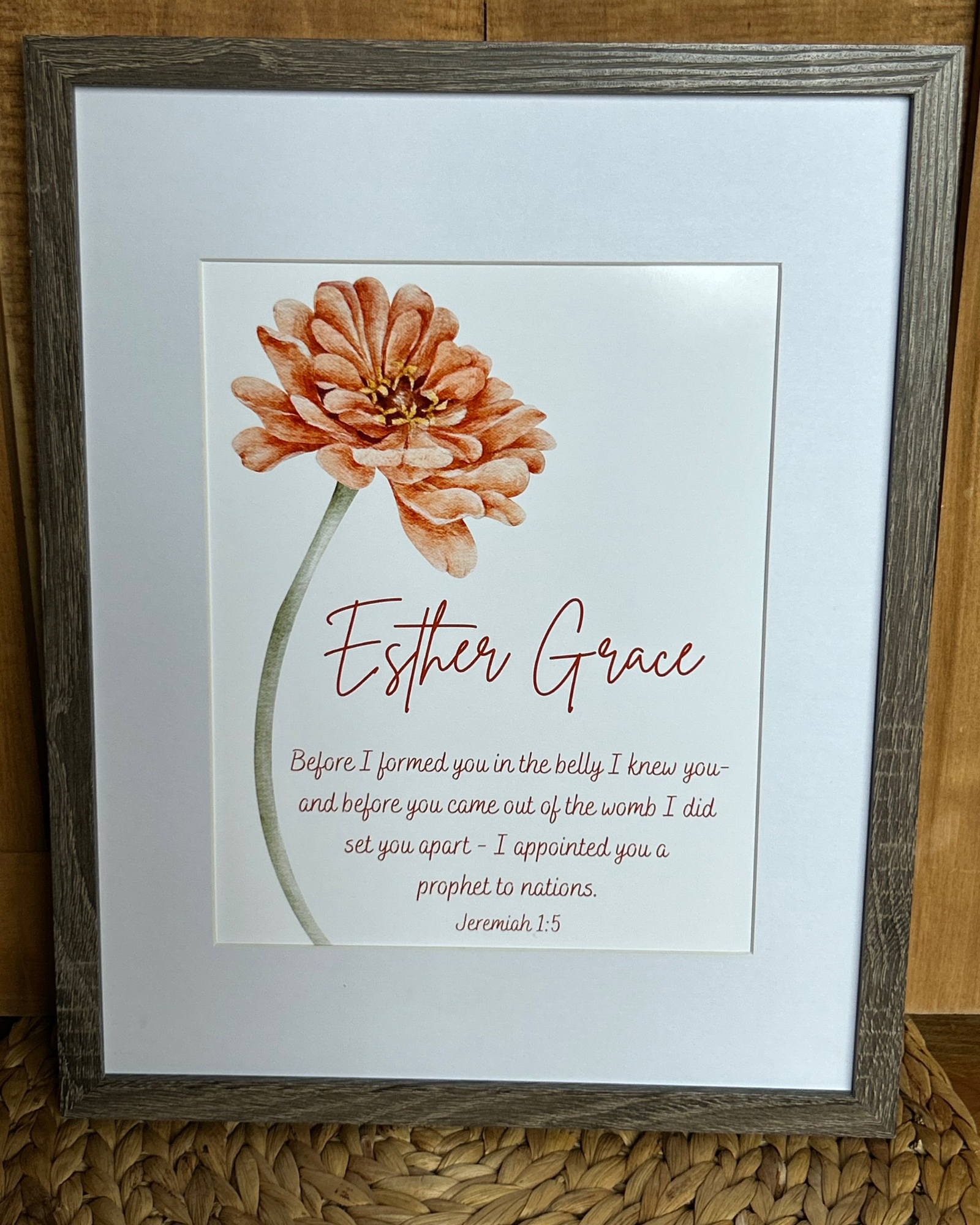 “Peach Floral Jeremiah 1:5” Customizable Fine Art Print