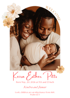 Peach Floral Baby Announcement 5x7 Celebration Cards and Envelopes