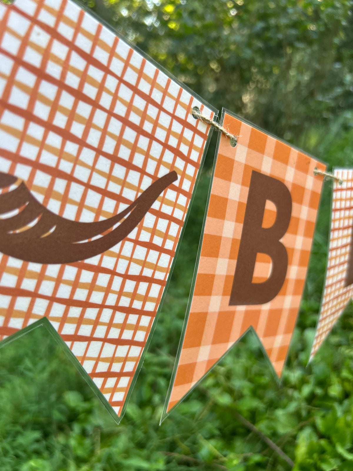 "Blow the Shofar" Orange Plaid Bunting Banner