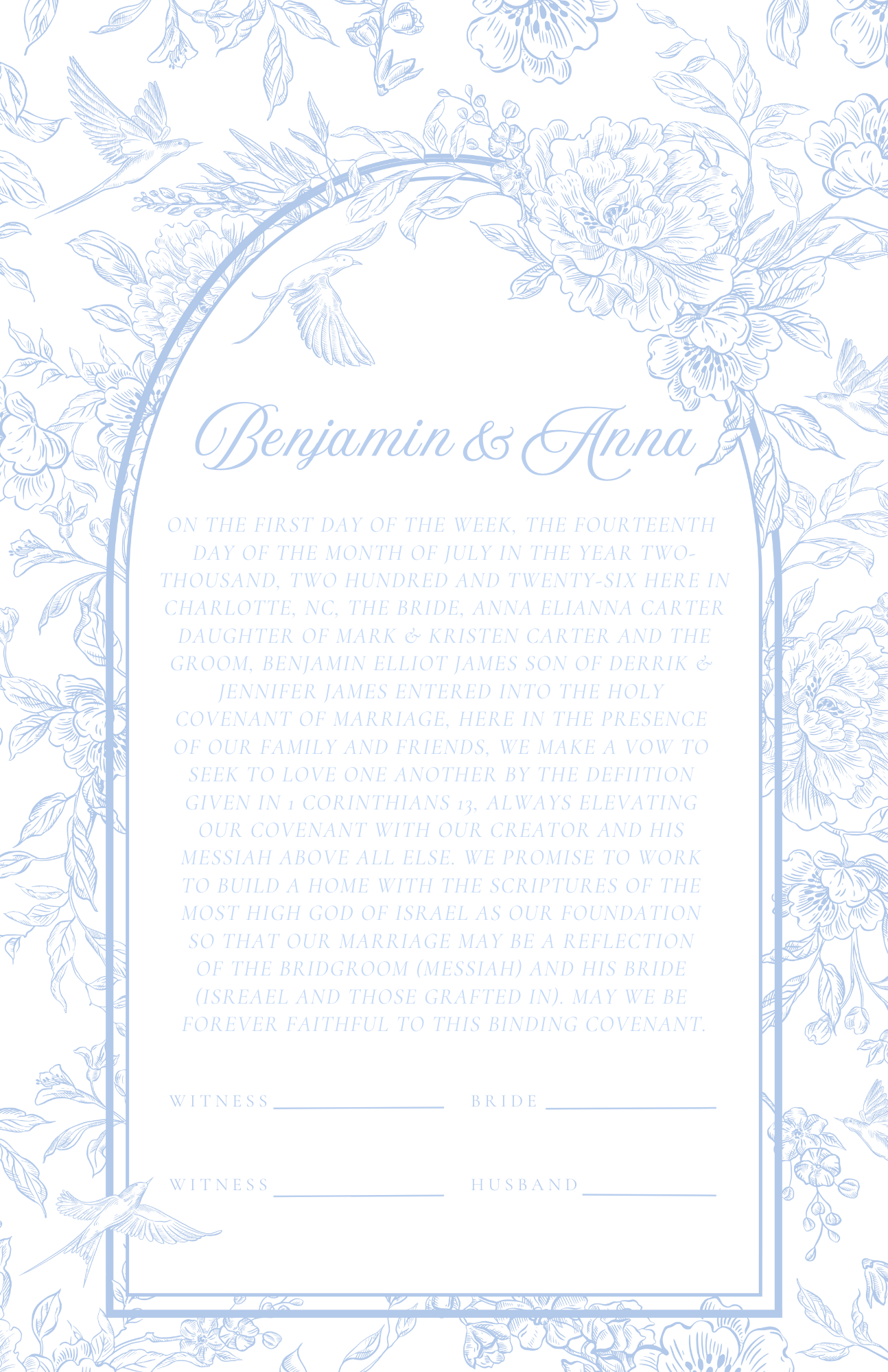 Blue Dove - Ketubah 11x17