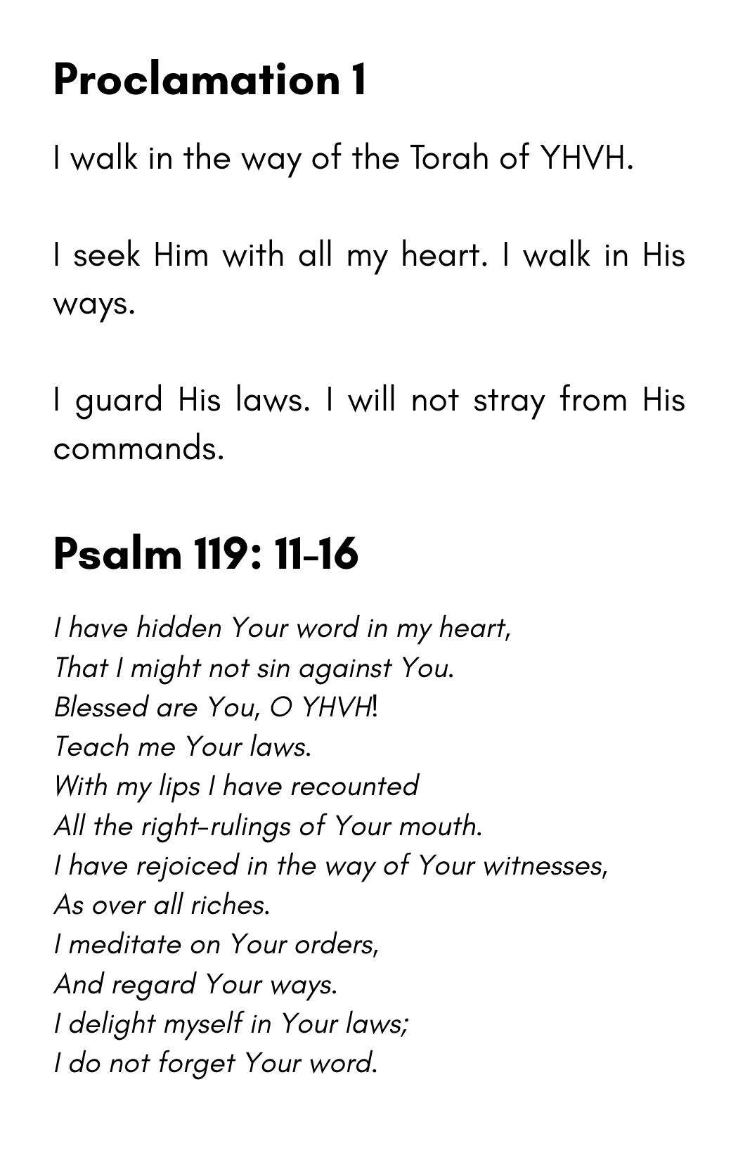 Hiding His Torah in My Heart: Proclamations from Psalm 119