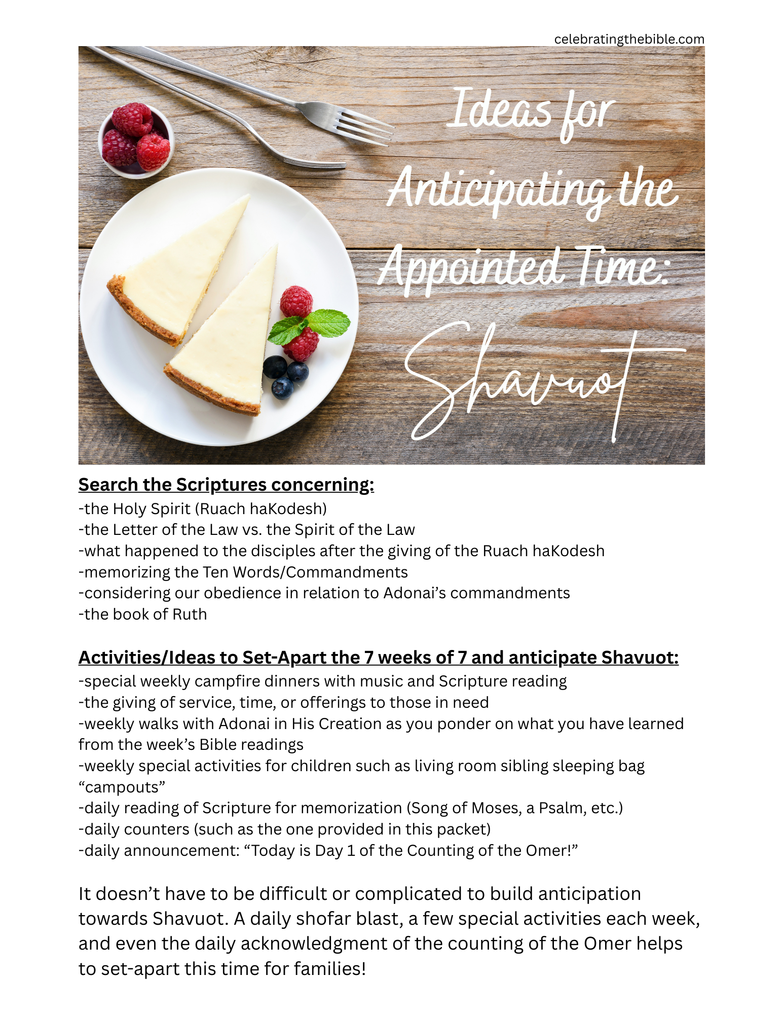 FREE Shavuot Mini Lesson