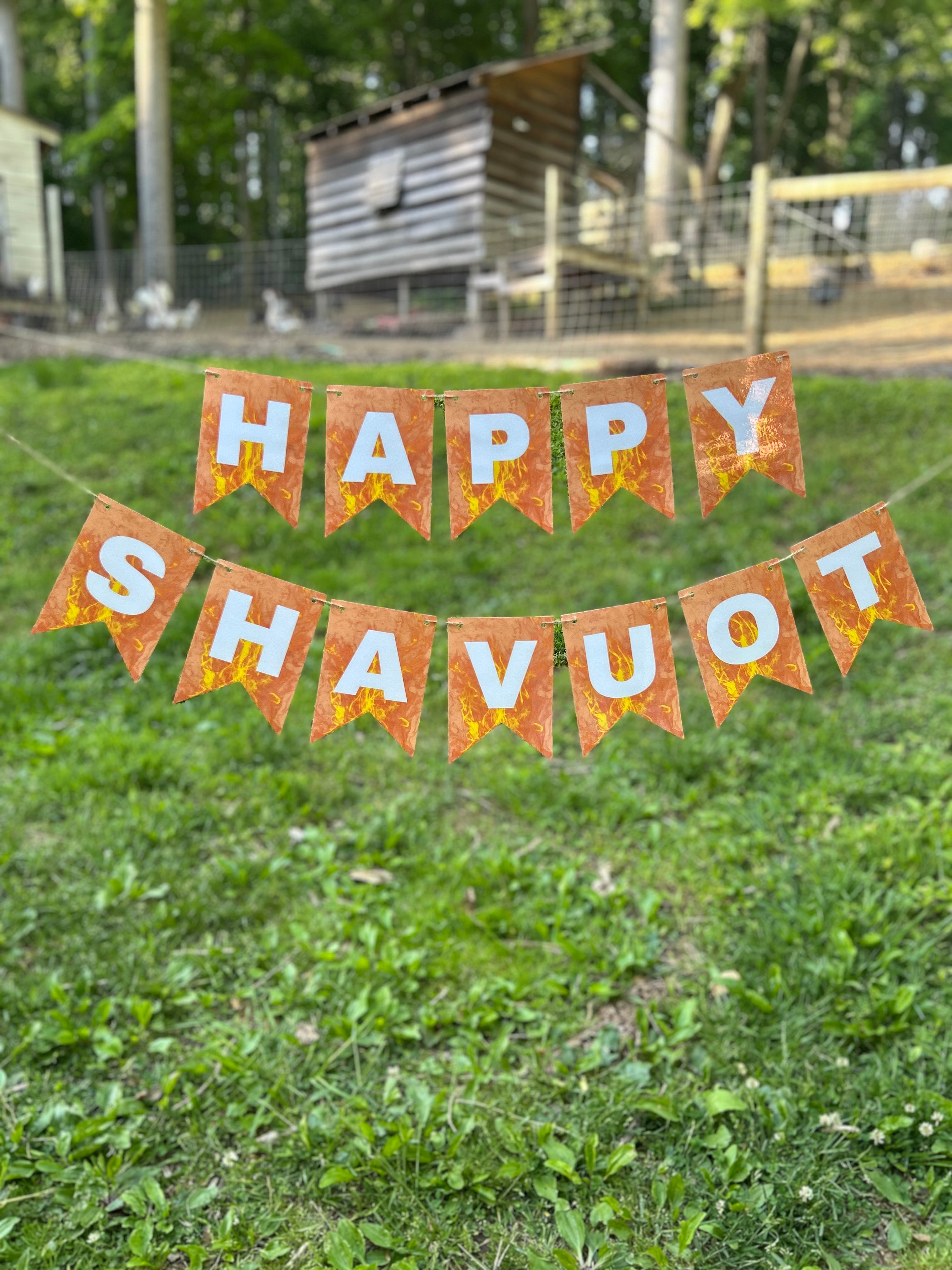 "Happy Shavuot" Classic Flaming Tongues of Fire Bunting Banner