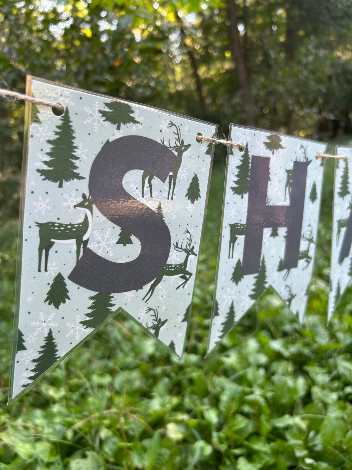 “Shabbat Shalom” Winter Green Deer Bunting Banner
