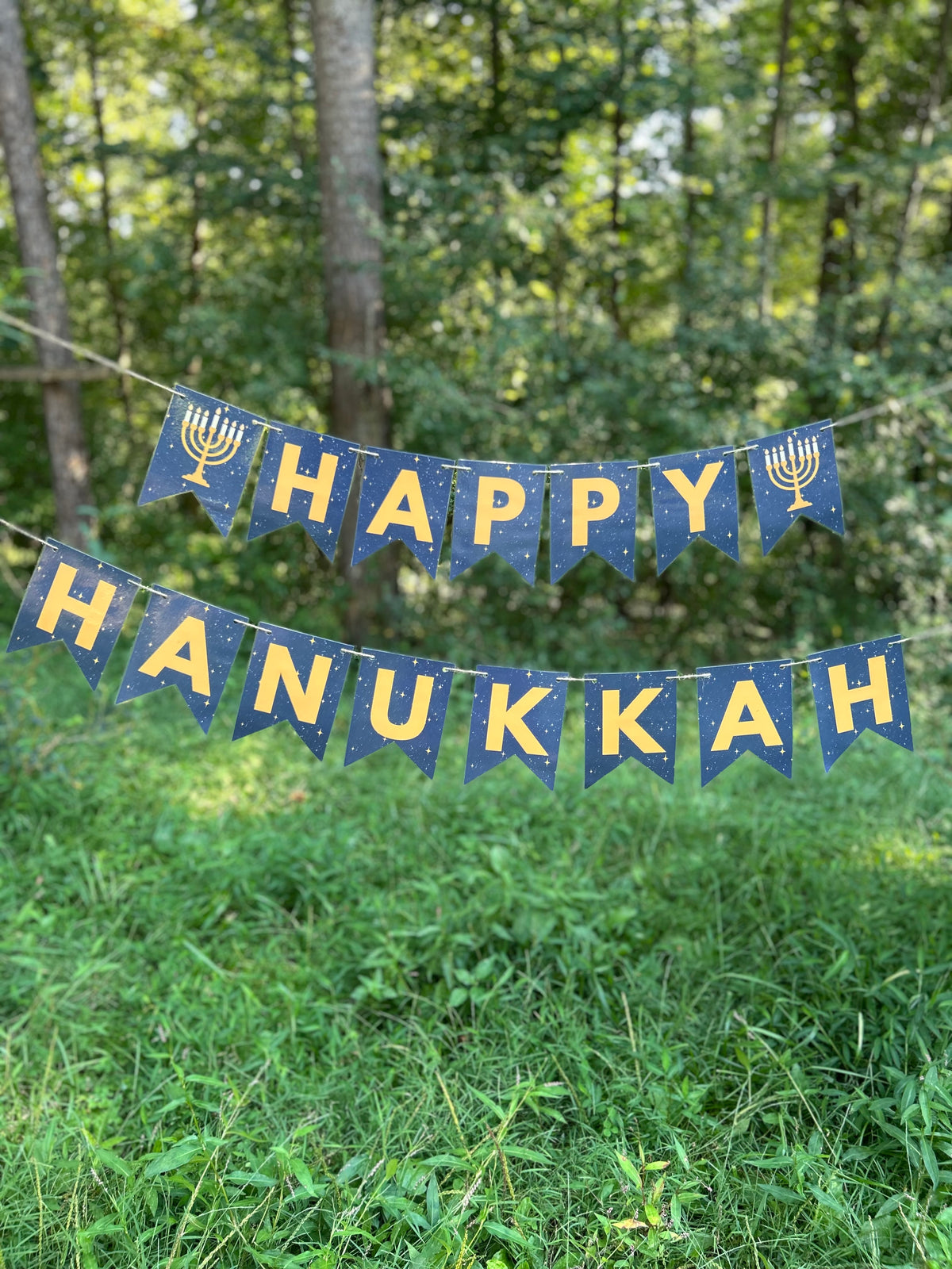 “Happy Hanukkah” Golden Menorah Bunting Banner