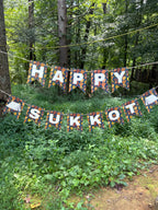 "Happy Sukkot" Golden Leaves Bunting Banner