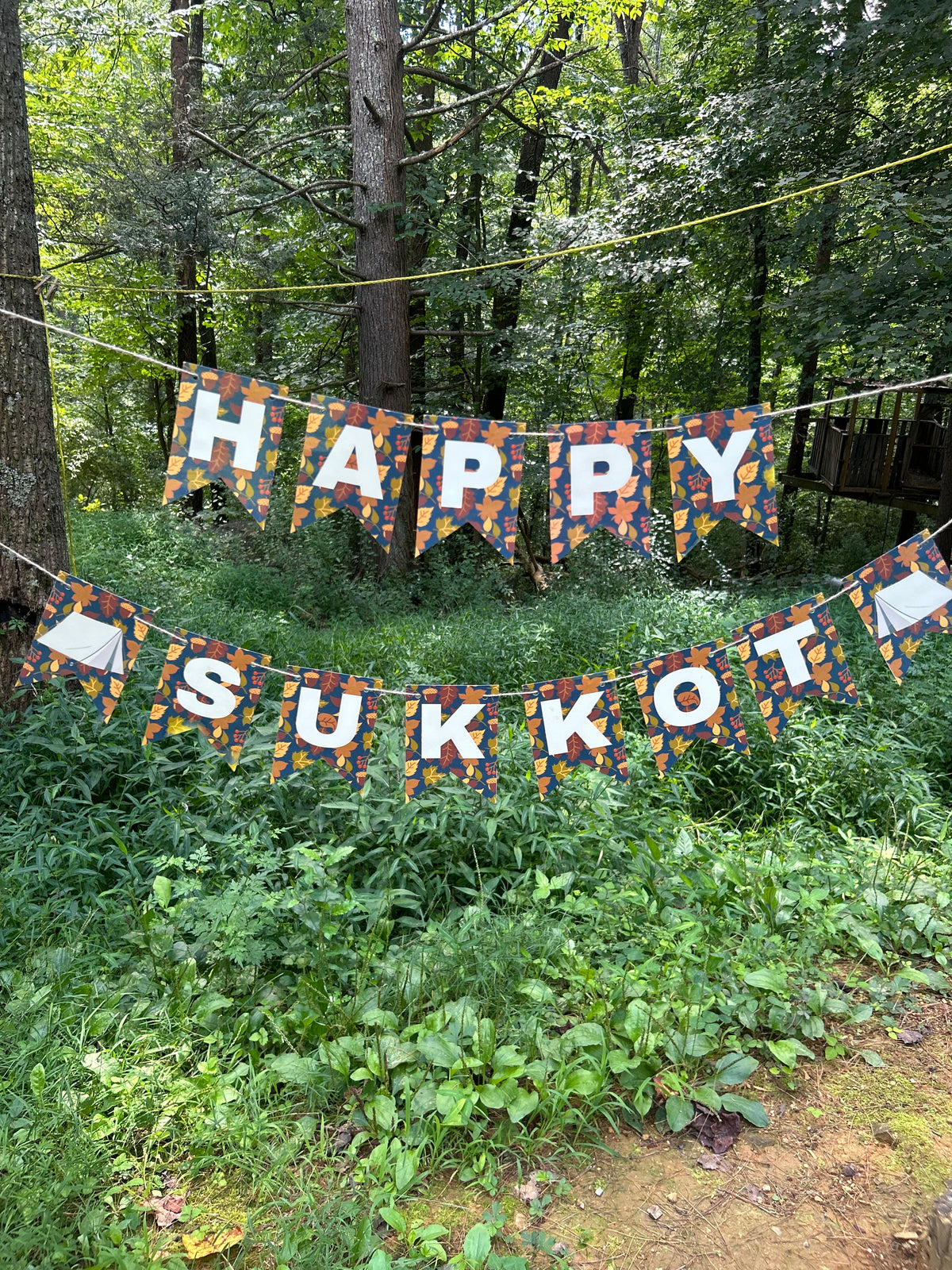 "Happy Sukkot" Golden Leaves Bunting Banner