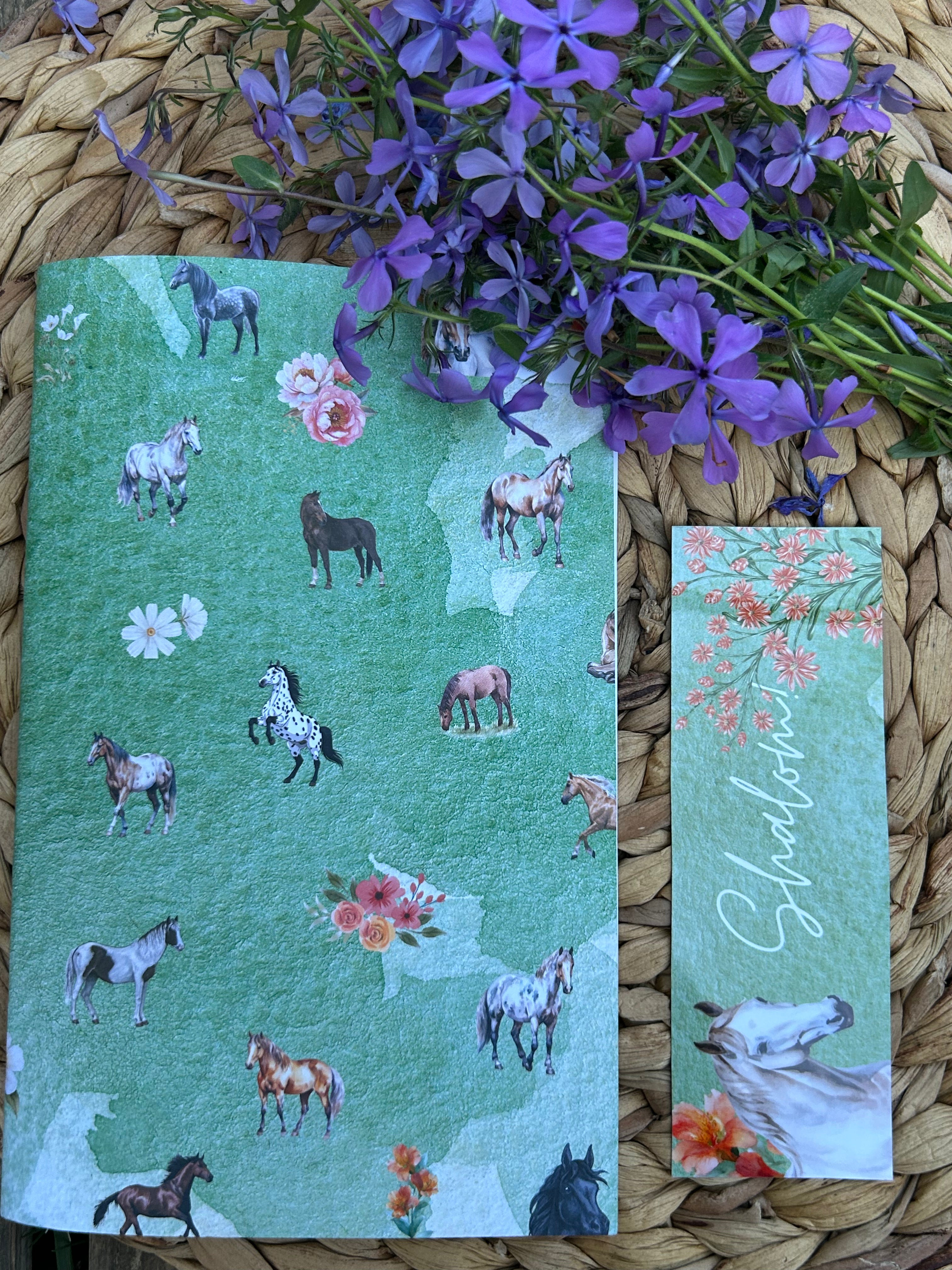 "Horses of Courage" Blank Notebook and Matching Shema Bookmark