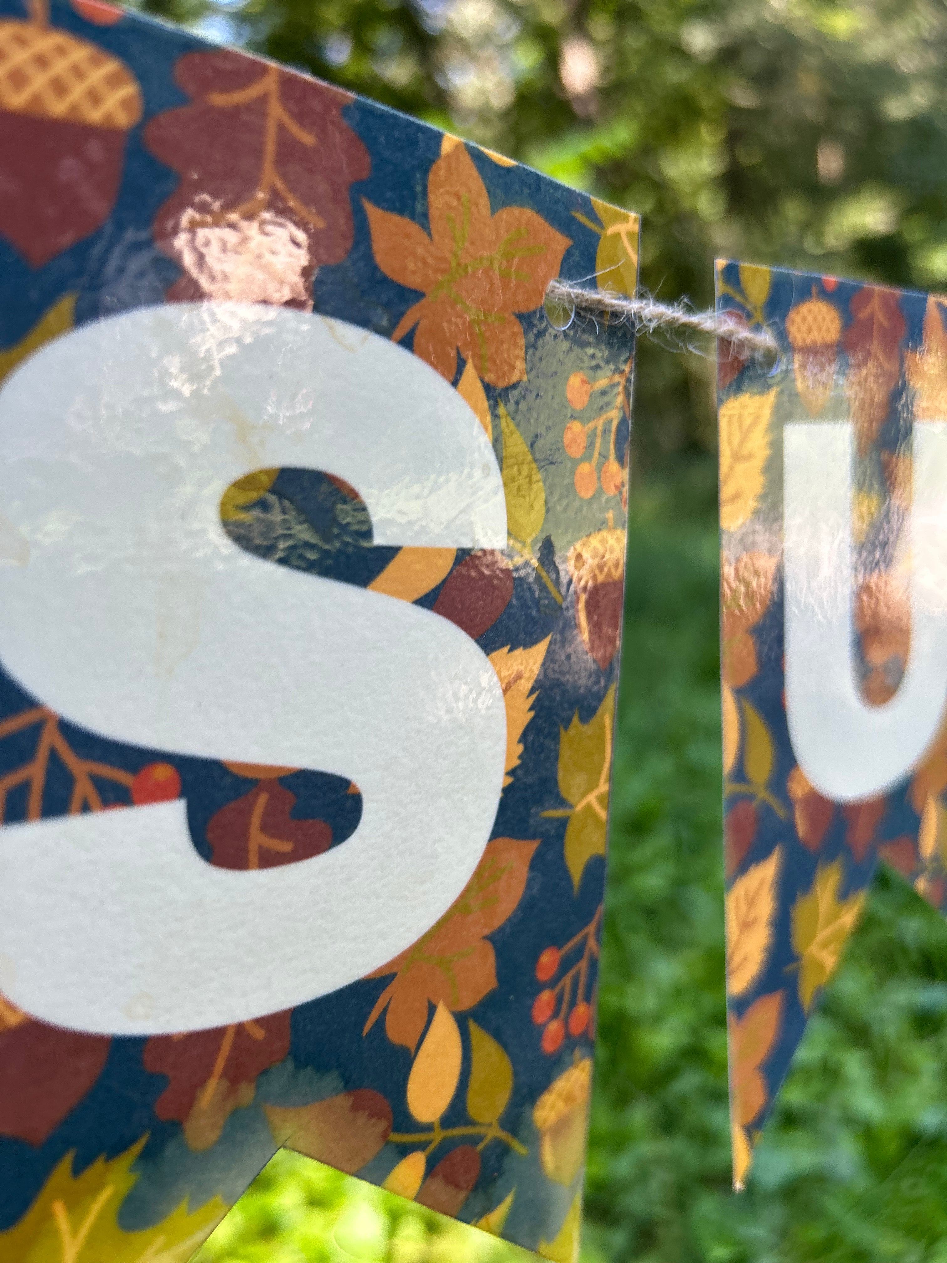 "Happy Sukkot" Golden Leaves Bunting Banner