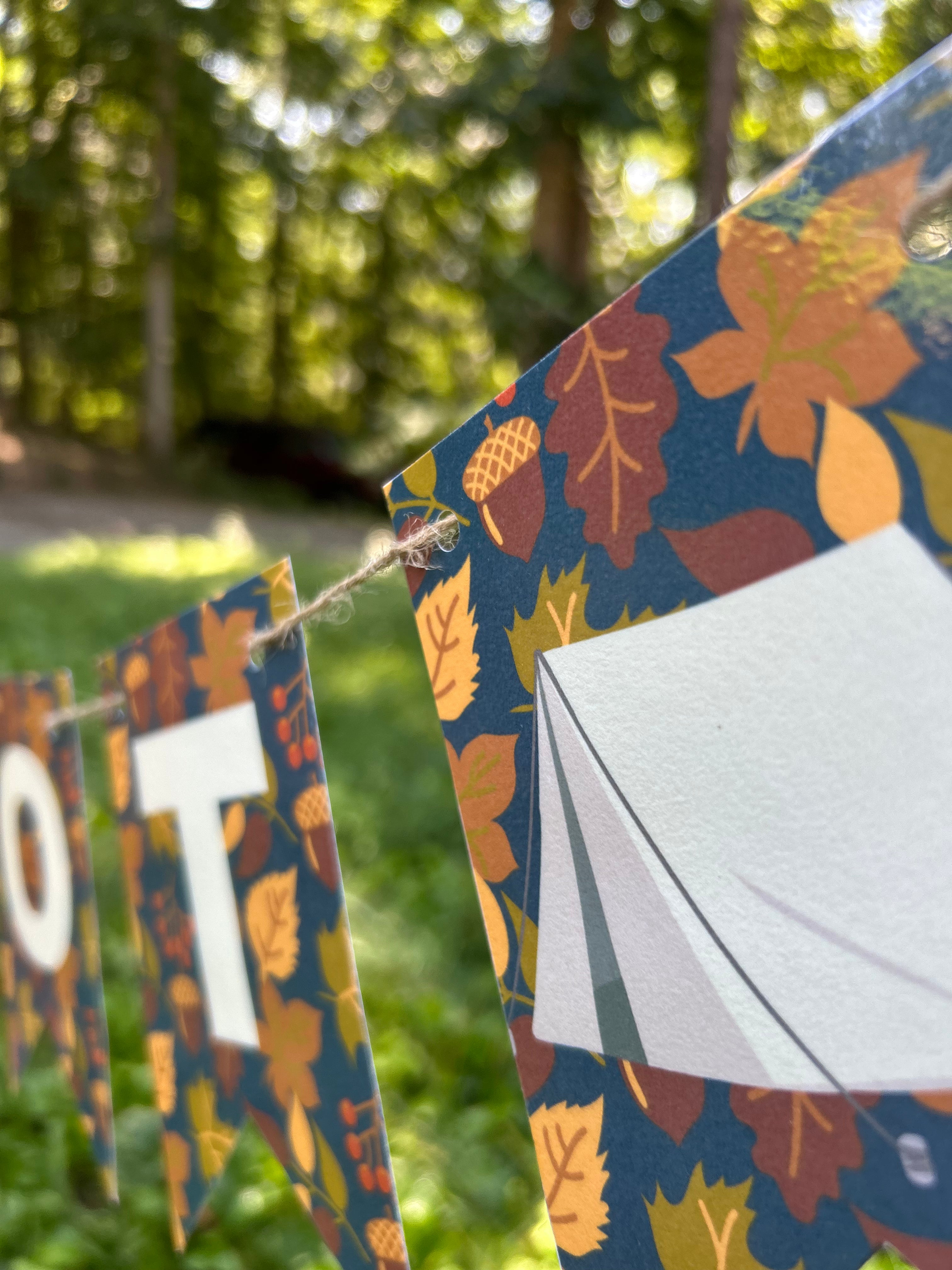 "Happy Sukkot" Golden Leaves Bunting Banner