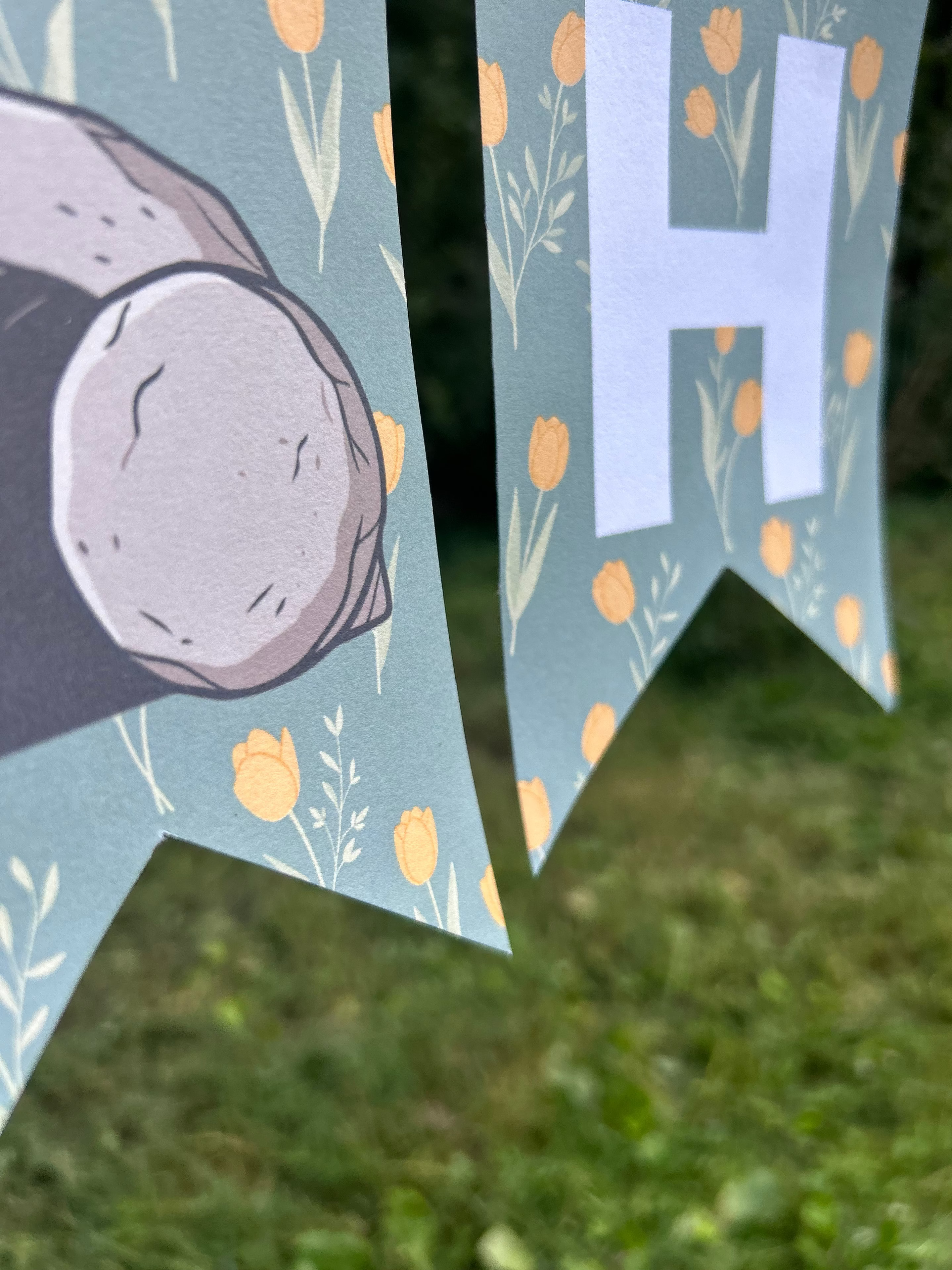 “Happy First Fruits” Empty Tomb Yellow Flowers Bunting Banner