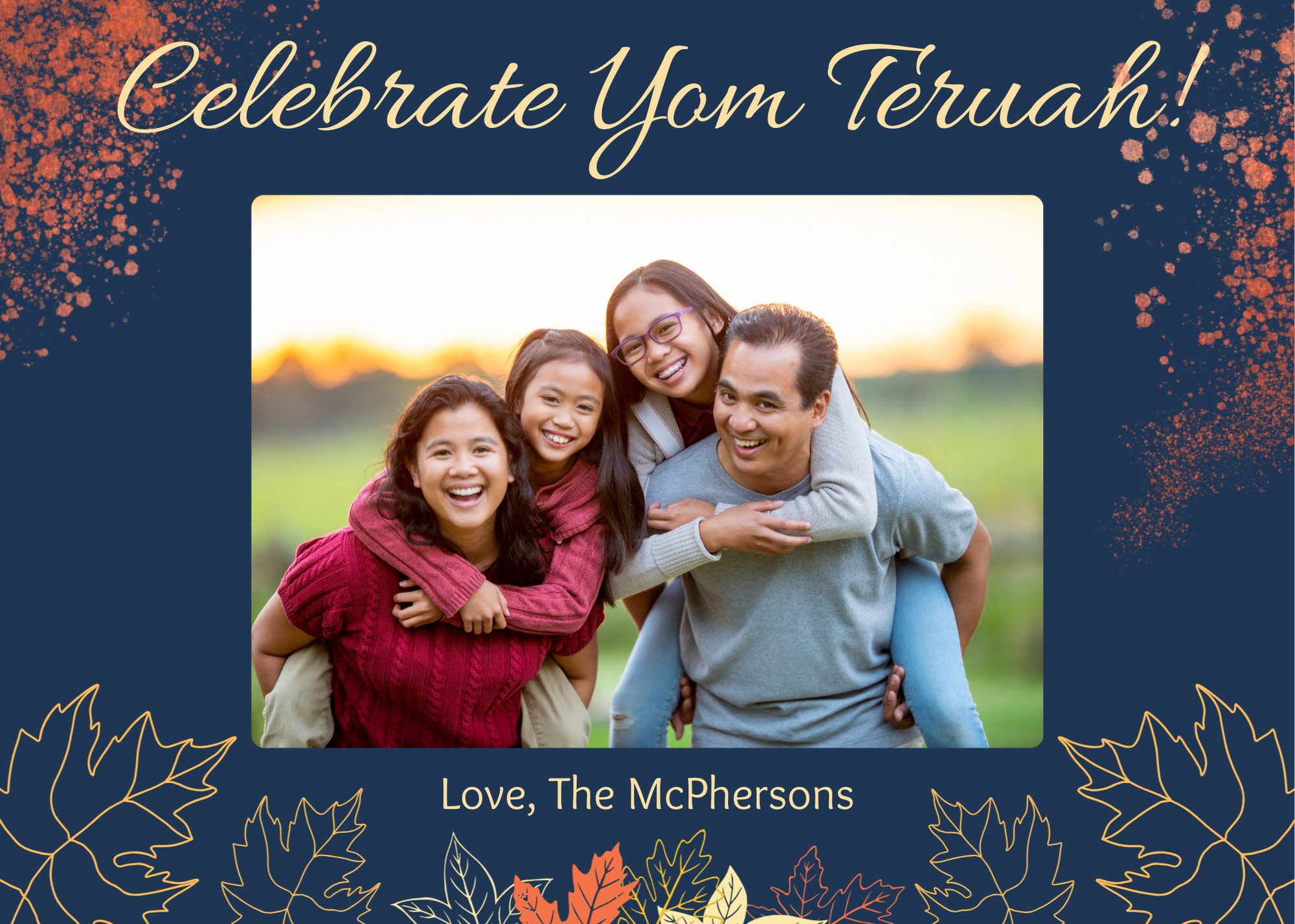 Yom Teruah - Coral and Gold Leaves